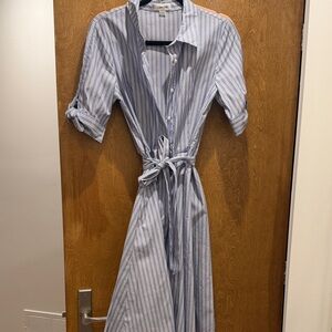 Calvin Klein Blue and White Striped Long Sleeve Dress